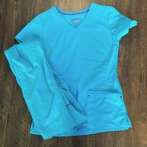 Purple healing hands Scrubs set color aqua